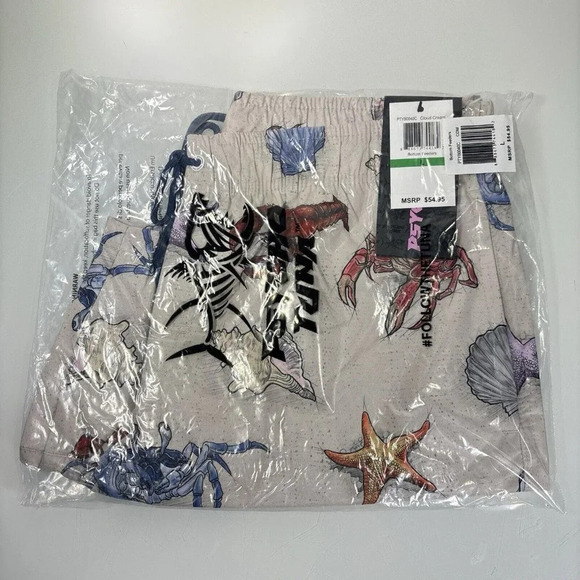 Psycho Tuna Ivory Crab Starfish Bottom Feeders Swim Trunks Board Shorts NWT - Picture 2 of 6